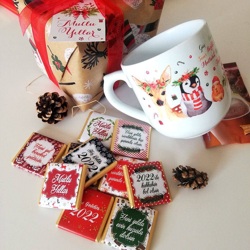 YENİ YIL HEDİYESİ CHRISTMAS GIFT YILBAŞI HEDİYE PROMOSYON BARDAK ÇİKOLATA KAHVE SÜS ÇAM AĞACI TOHUMLU KALEM